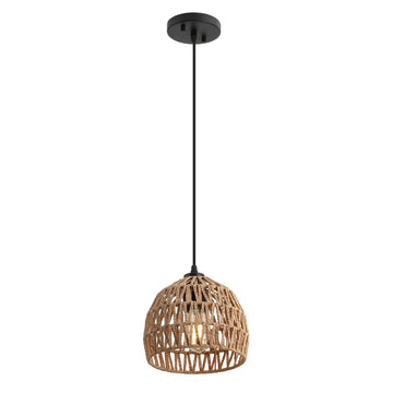 Campana 20" Bohemian Modern Woven Rattan/Iron LED Pendant